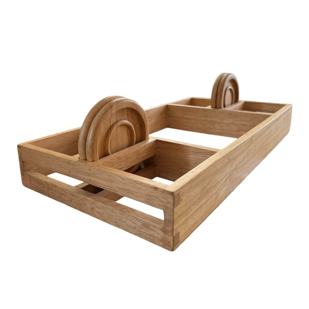 Wooden Serving Tray with Four Coasters